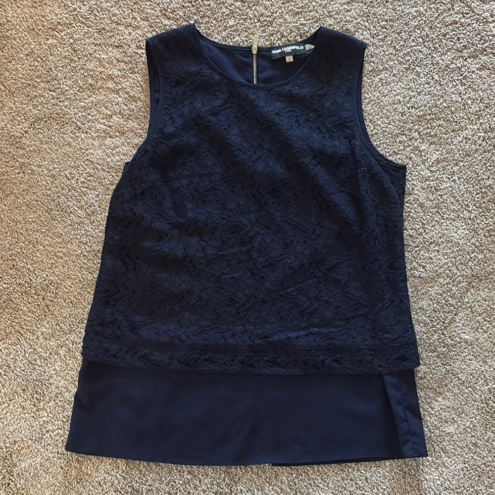 Karl Lagerfeld Navy Lace Sleeveless layered Top